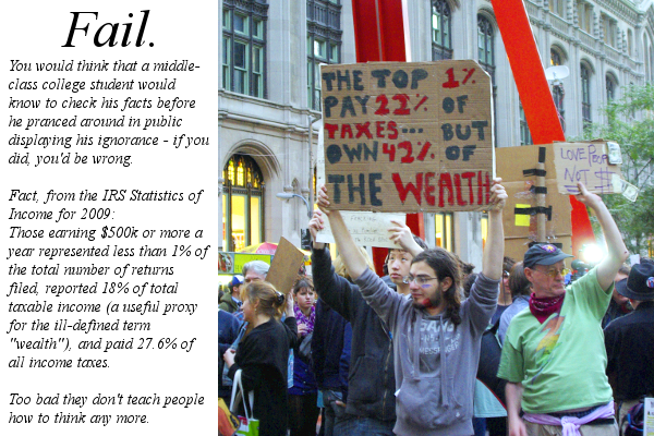 OccupyWallStreet protestor exemplifying the failure of the American educational system