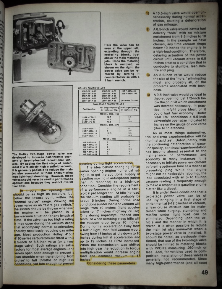 two stage power valves holley power valve chart