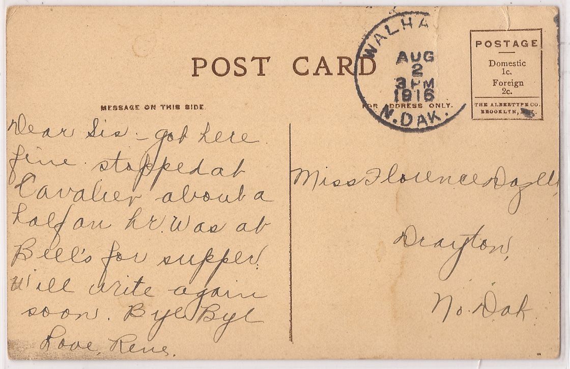 有关以下物品的详细资料: walhalla, north dakota postcard "on the