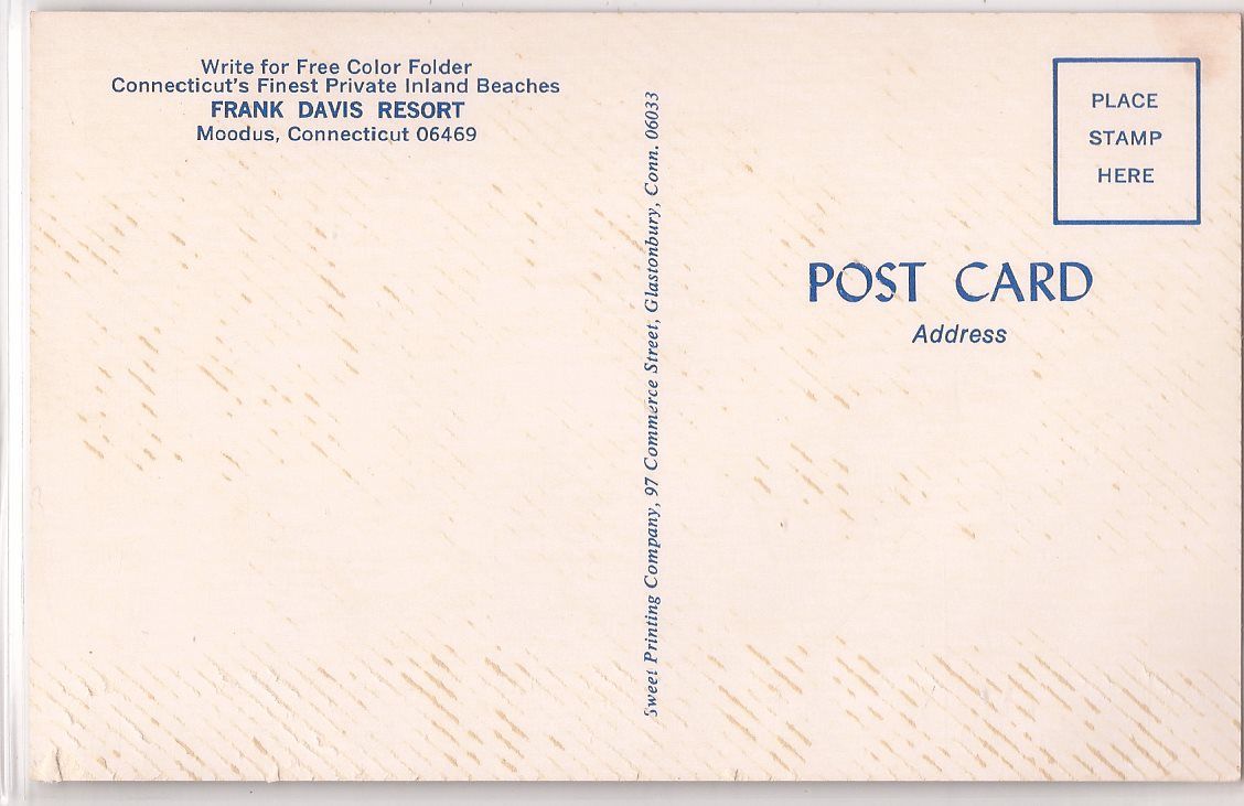 Moodus, Connecticut Postcard "Frank Davis Resort" Canoeing Scene c1960s