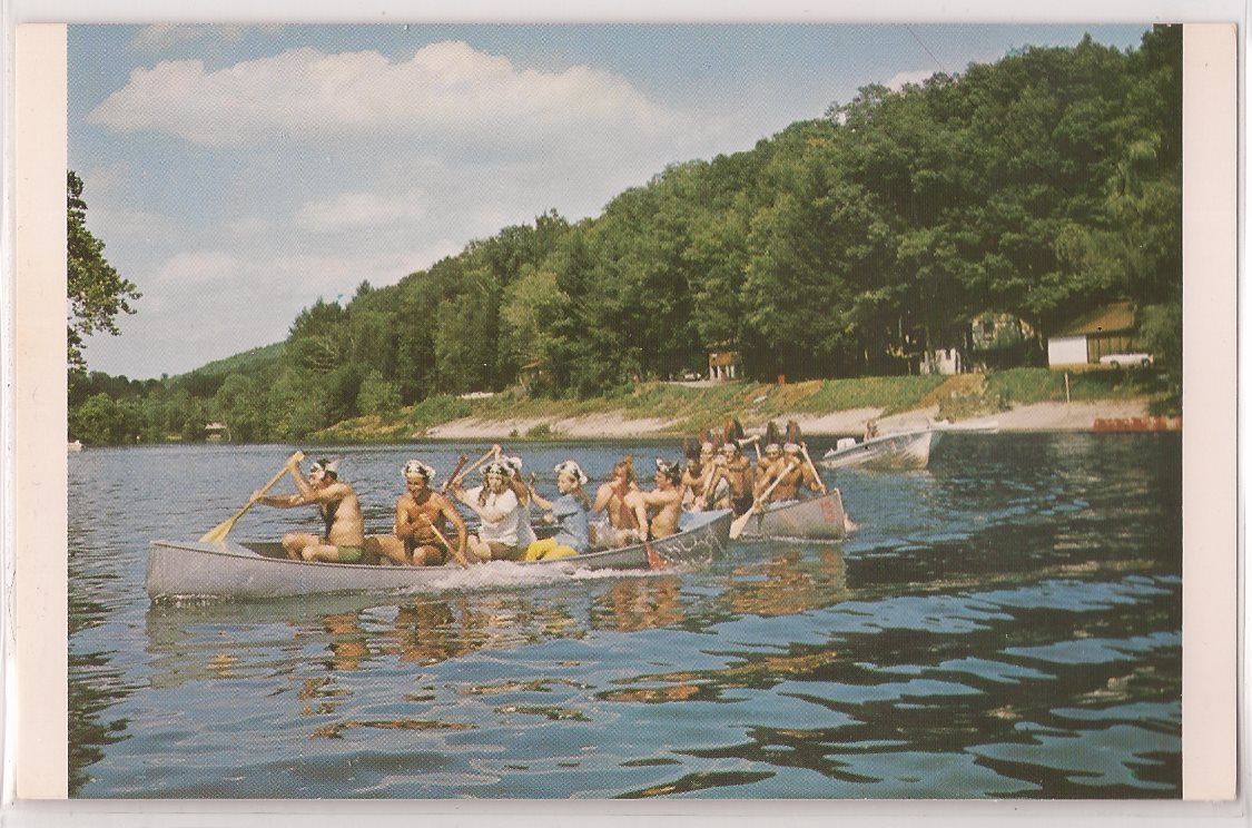 Moodus, Connecticut Postcard "Frank Davis Resort" Canoeing Scene c1960s
