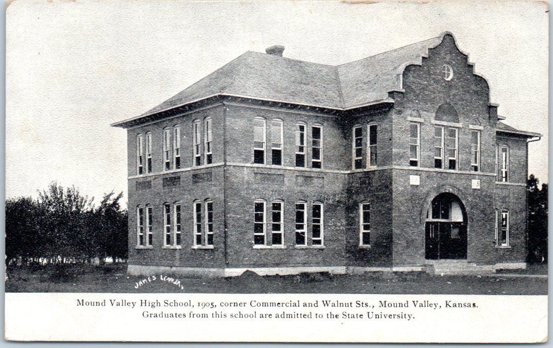 Mound Valley, Kansas Postcard "Mound Valley High School" c1900s Unused