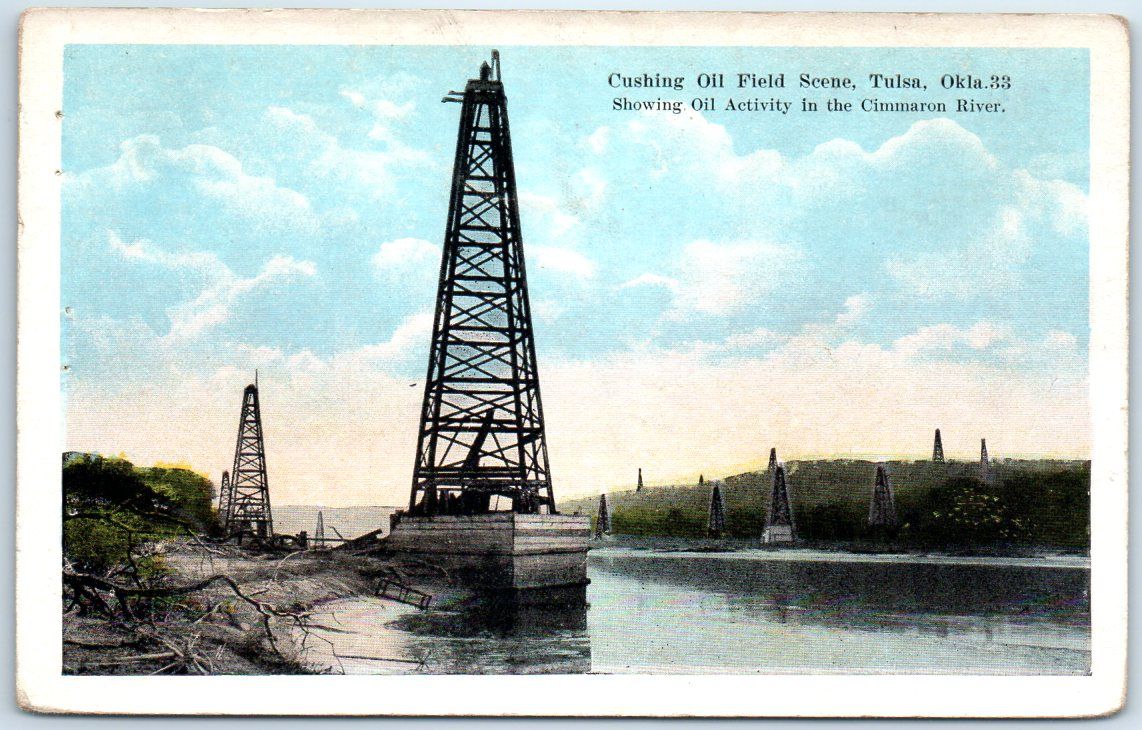 Tulsa, Oklahoma Postcard "Cushing Oil Field Scene" Oil Well Cimarron