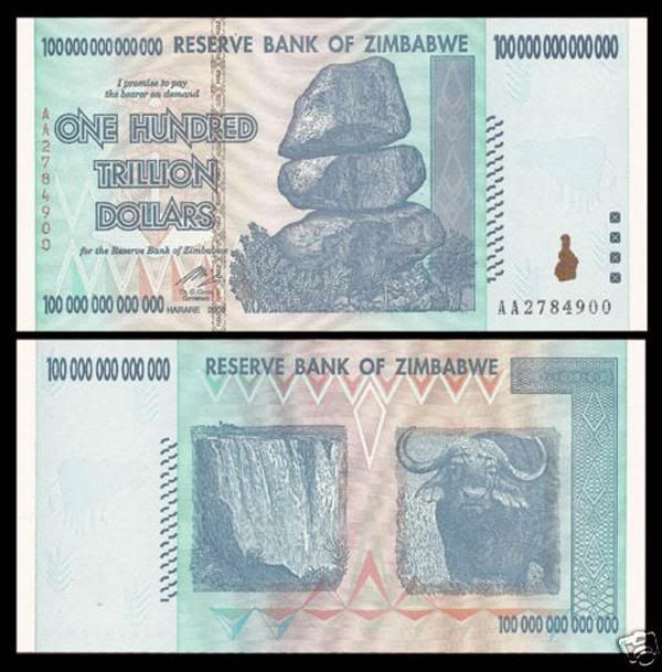 Zimbabwe has the highest money denomination in the history of Mankind.