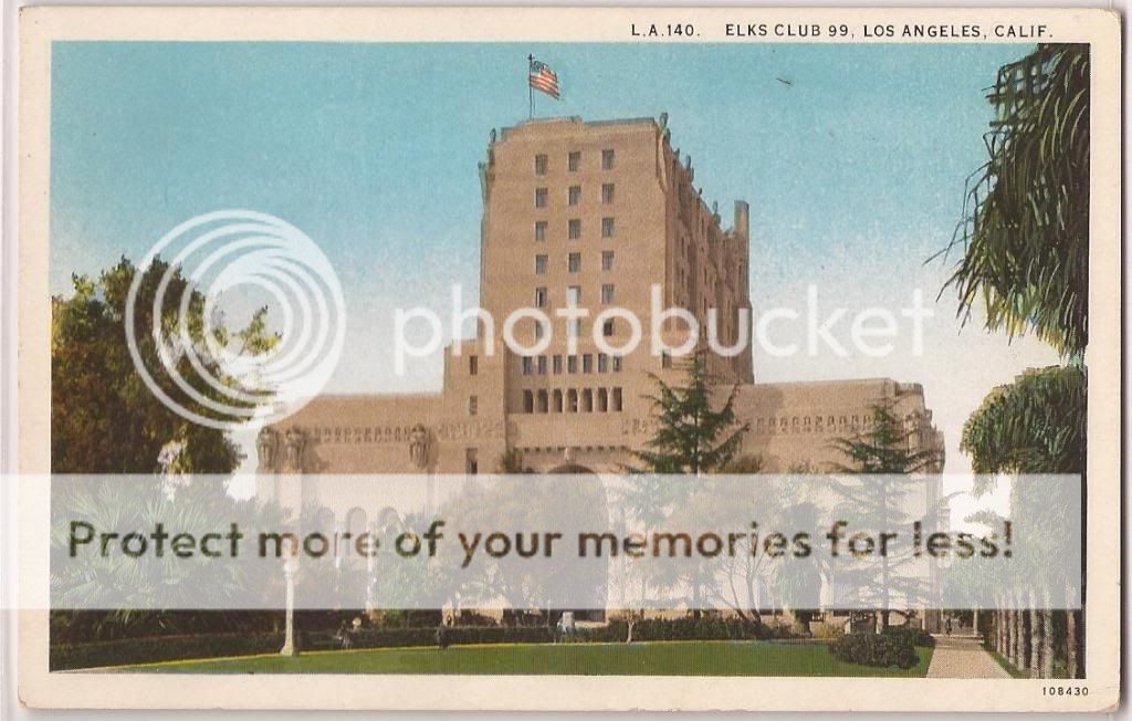 Los Angeles California Postcard Elks Club 99 Building 1930s Unused 