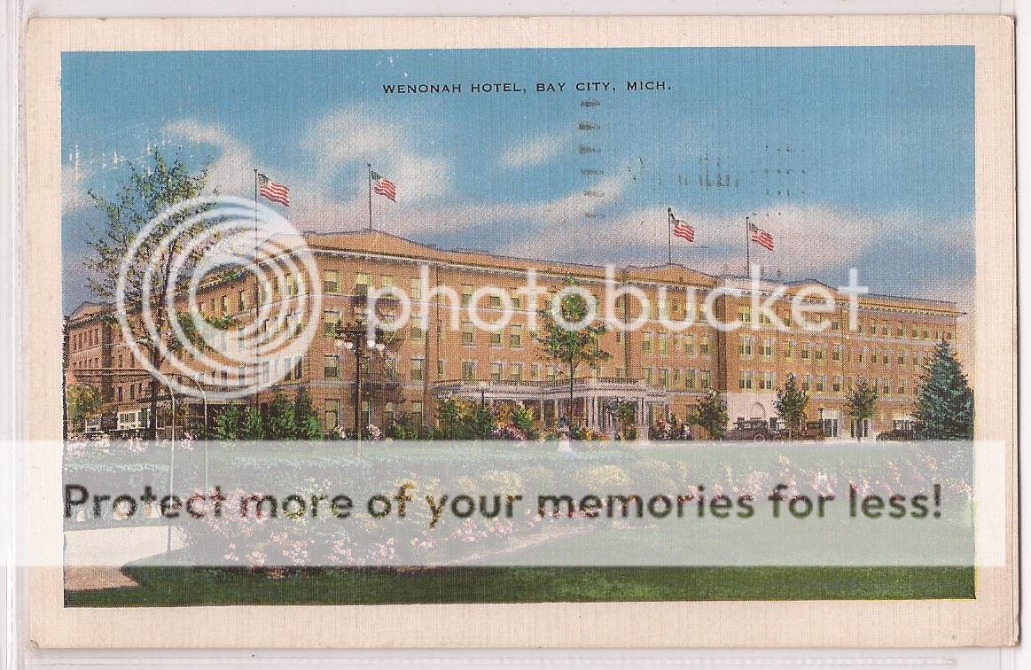 Bay City Michigan Postcard Wenonah Hotel Front View w/ 1940 MI 