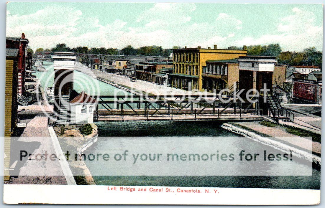 Canastota, New York Postcard "Left Bridge and Canal Street" c1910s