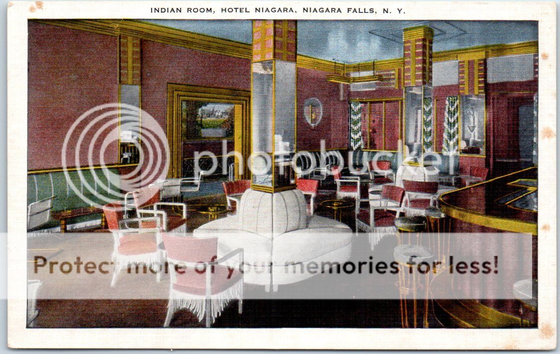 Details About Niagara Falls New York Postcard Indian Room Hotel Niagara Bar C1940s Linen