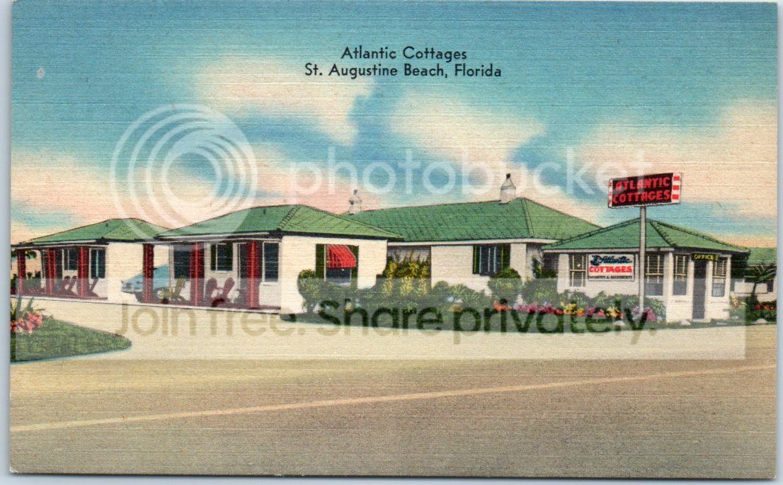 St Augustine Beach Fl Postcard Atlantic Cottages Motel Roadside