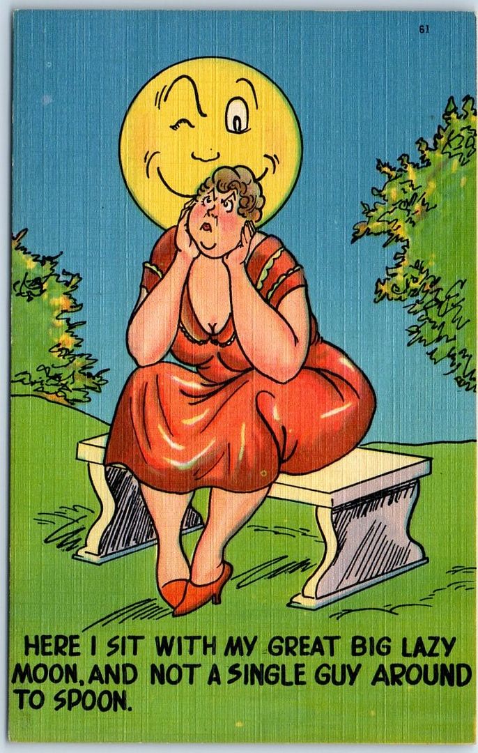 Comic Postcard Fat Lady On Bench Here I Sit With My Great Big
