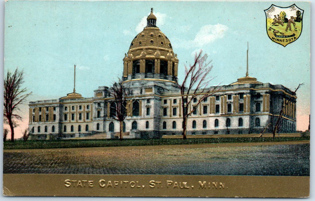St-Paul-Minnesota-Postcard-STATE-CAPITOL-Building-Front-View-c1910s-Unused