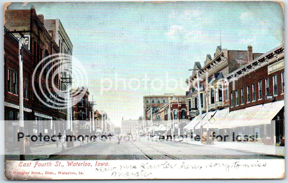 Waterloo, Iowa Postcard "East Fourth Street" Downtown Scene w/ 1907